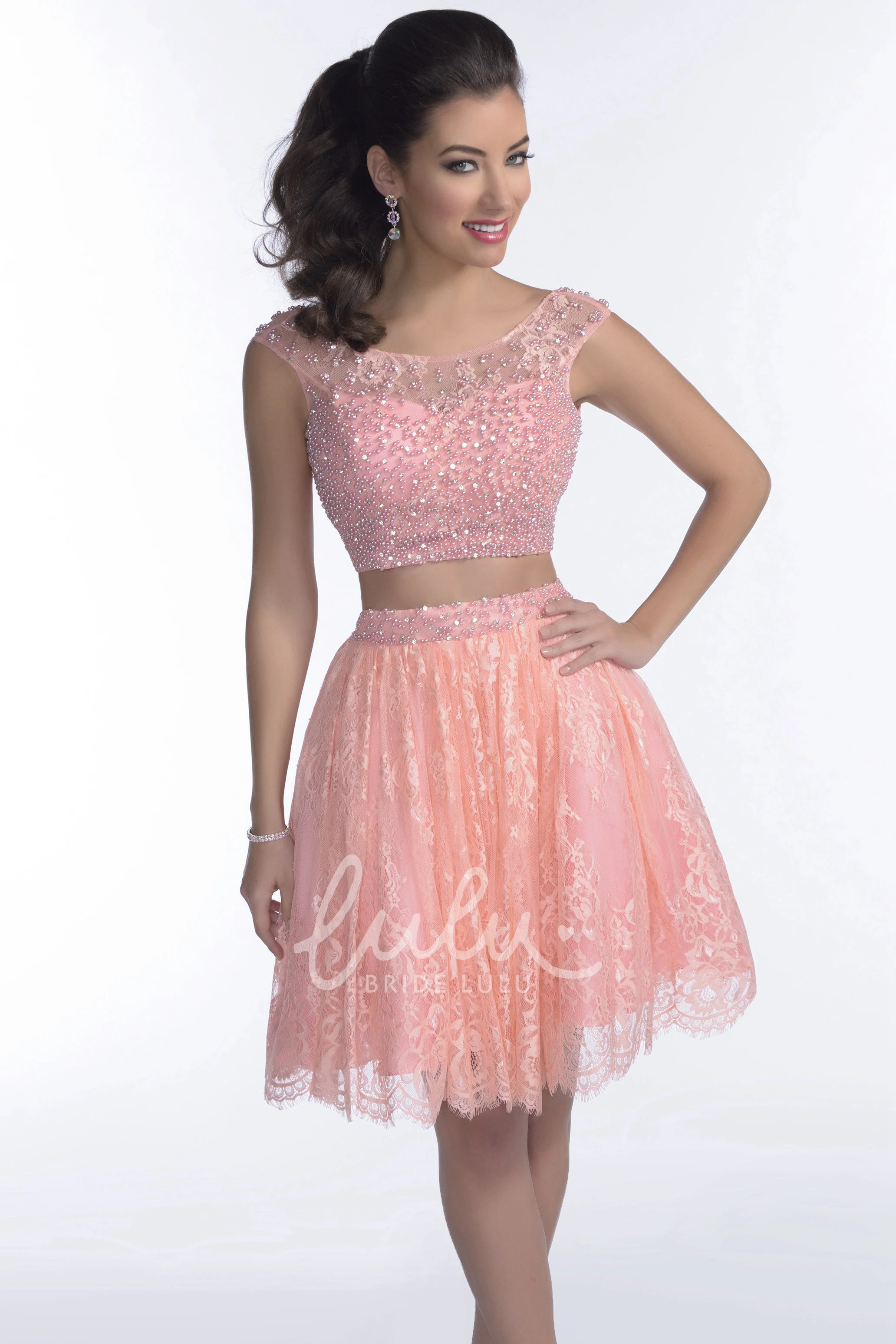 Two-Piece Prom Dress with Low-V Back Bodice and Lace Skirt Modern Formal Dress
