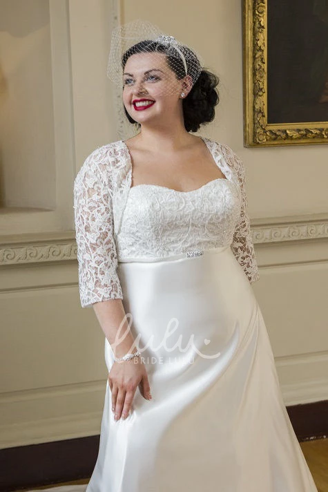 Lace Bodice Taffeta Wedding Dress with 3/4 Sleeve Jacket Elegant Bridal Gown