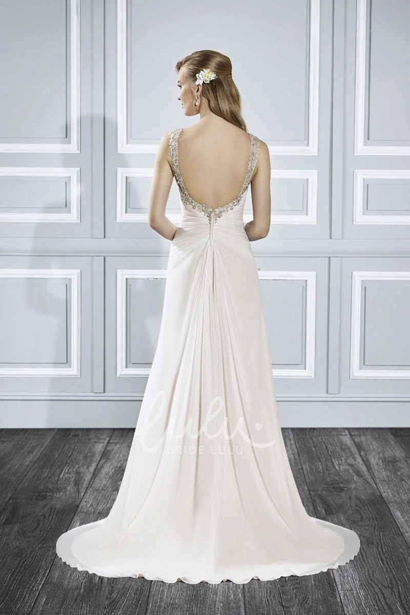 Beaded Criss-Cross Long Wedding Dress with Draping A-Line Style