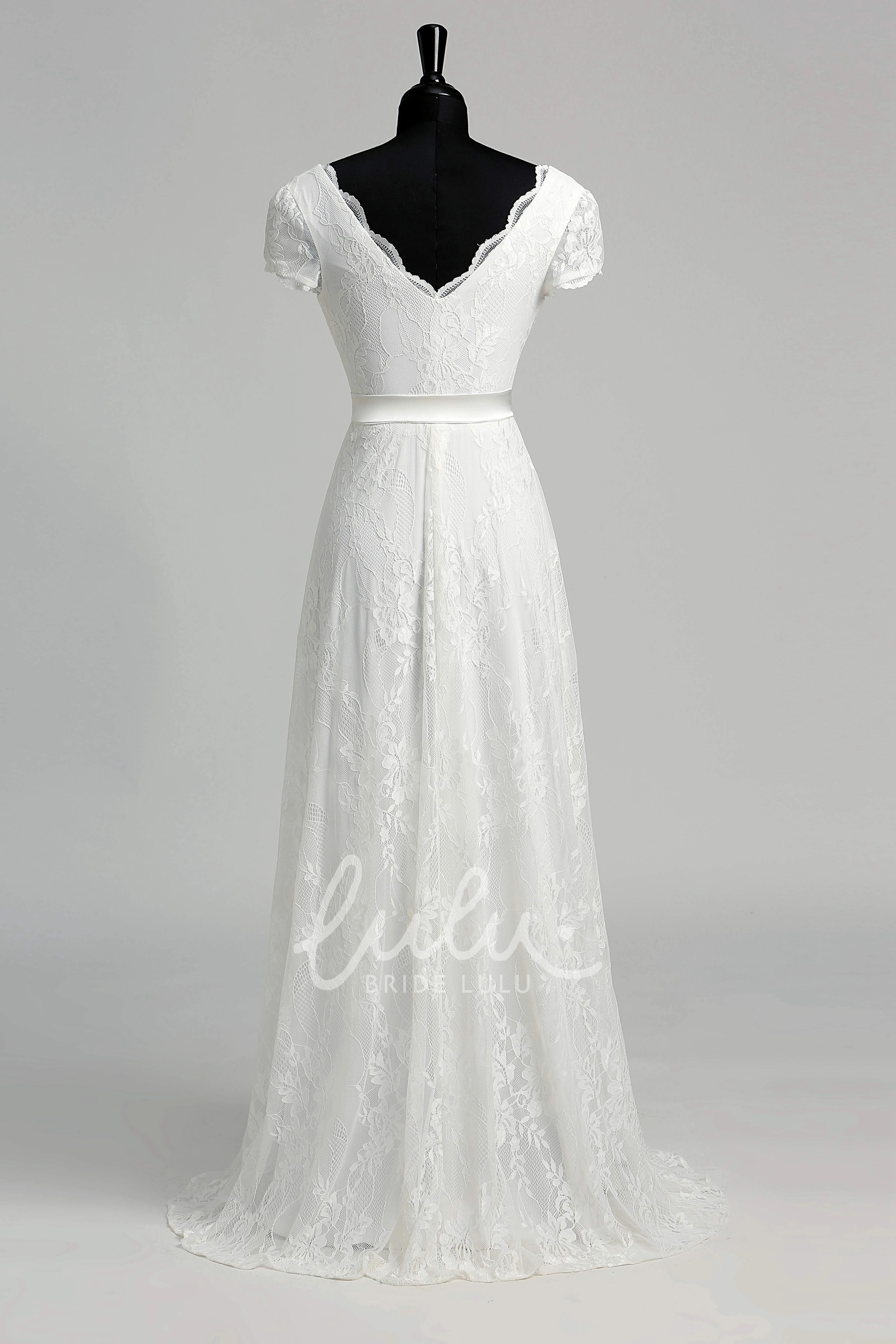Illusion Lace A-line Wedding Dress with Scalloped V-neckline and Criss Cross Back
