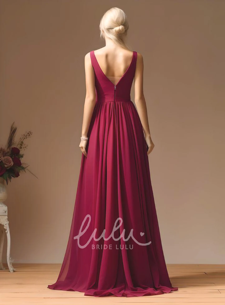 Romantic A-Line Chiffon Bridesmaid Dress with Plunging V-neck 2025 Women's Flowy