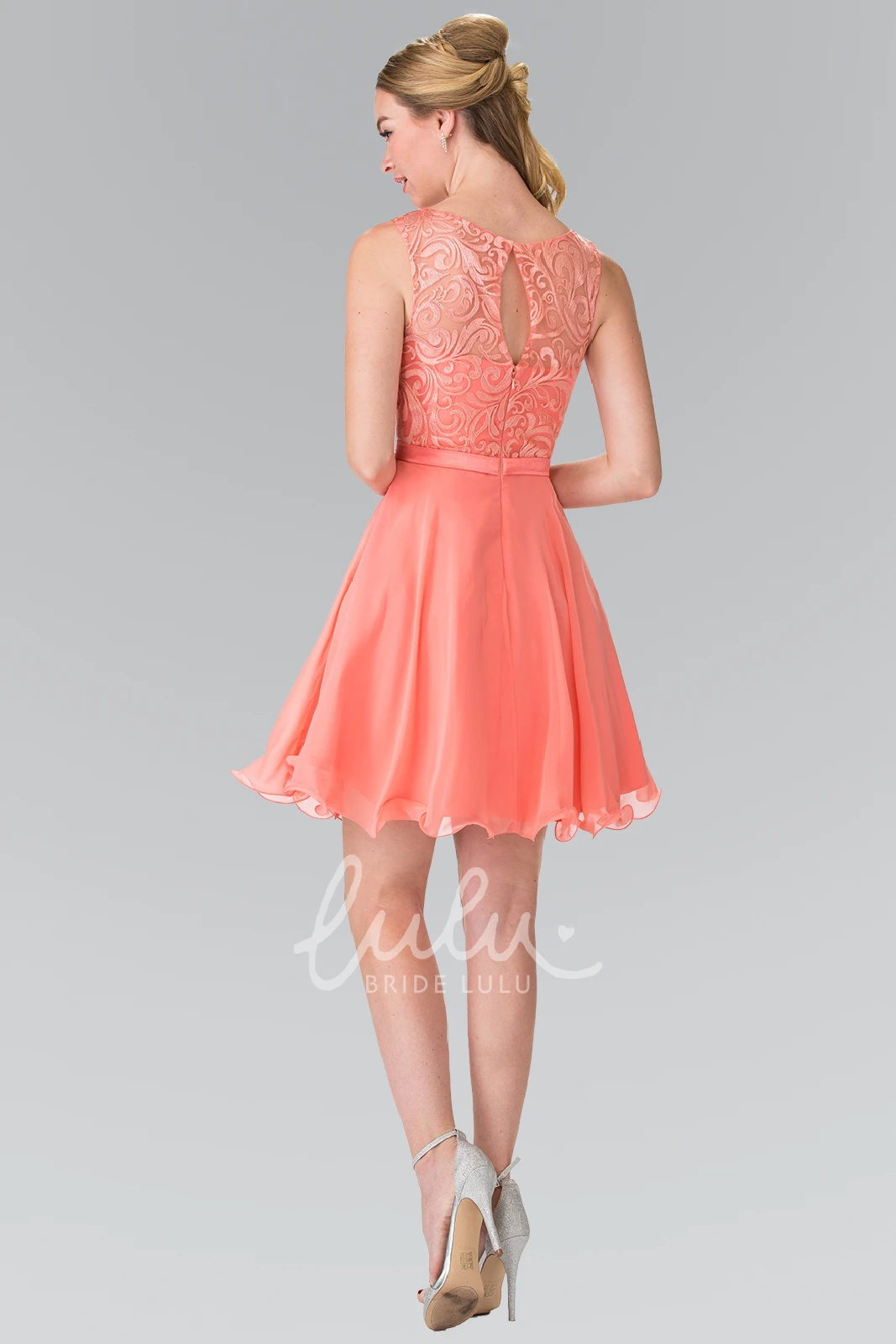 Sleeveless A-Line Chiffon Dress with Appliques and Waist Jewellery Short Bridesmaid Dress