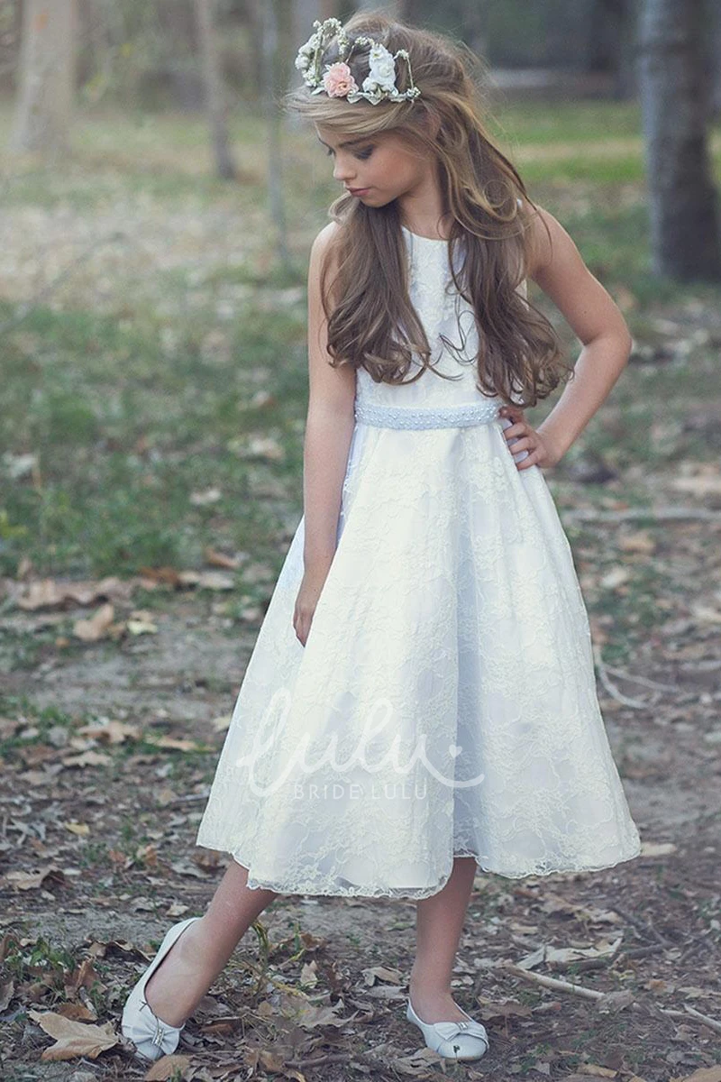 Floral Tulle and Lace Tea-Length Flower Girl Dress Unique Style