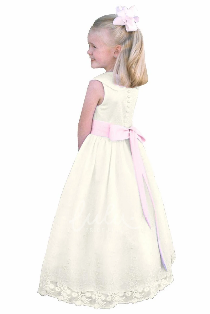 Elegant Satin Sleeveless Flower Girl Dress in Natural Color