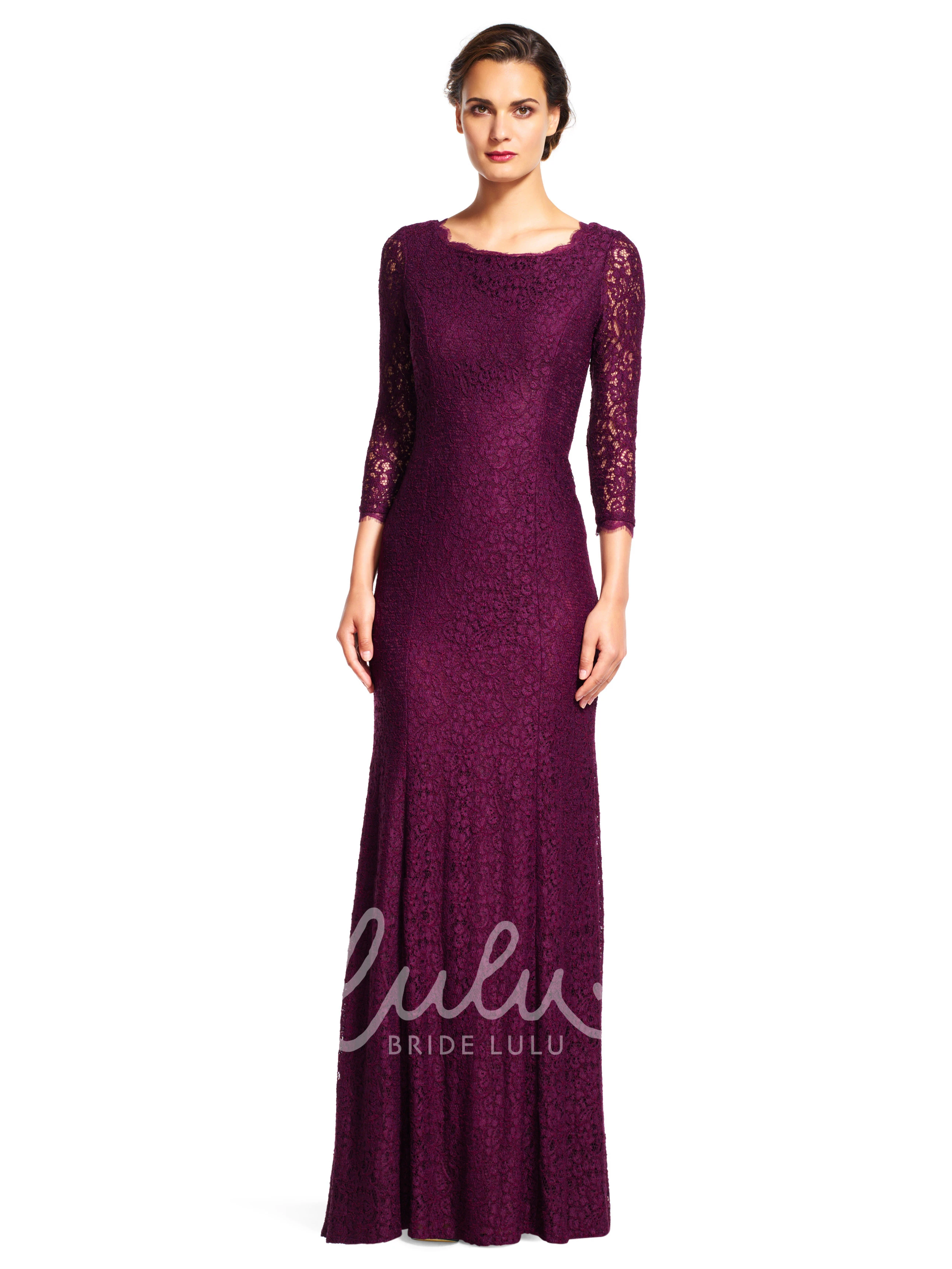 Lace Sheath Bridesmaid Dress with 3/4 Sleeves and V-Back Maxi