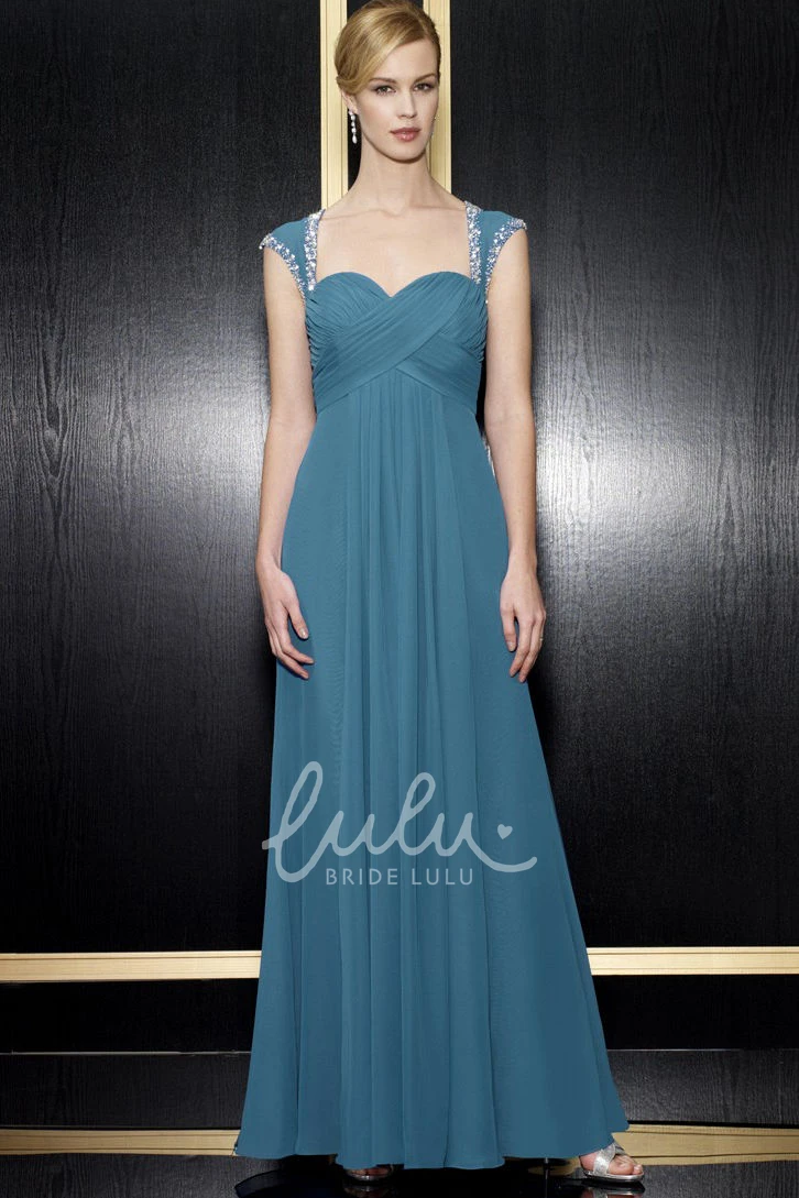 Chiffon Empire Formal Dress with Beading A-Line Floor-Length Queen-Anne Zipper Back