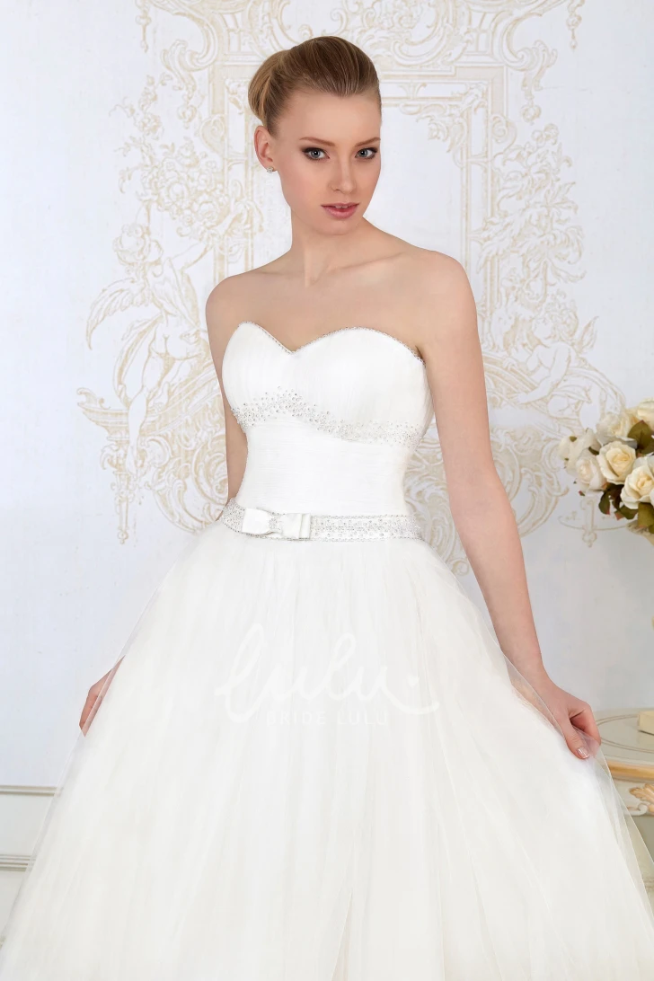 Sweetheart Tulle Wedding Dress Ruched Floor-Length Sleeveless with Beading and Bow