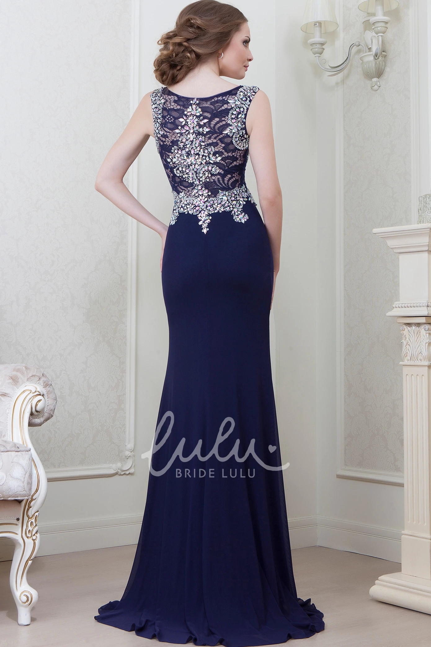 Jersey Crystal Scoop-Neck Sheath Bridesmaid Dress