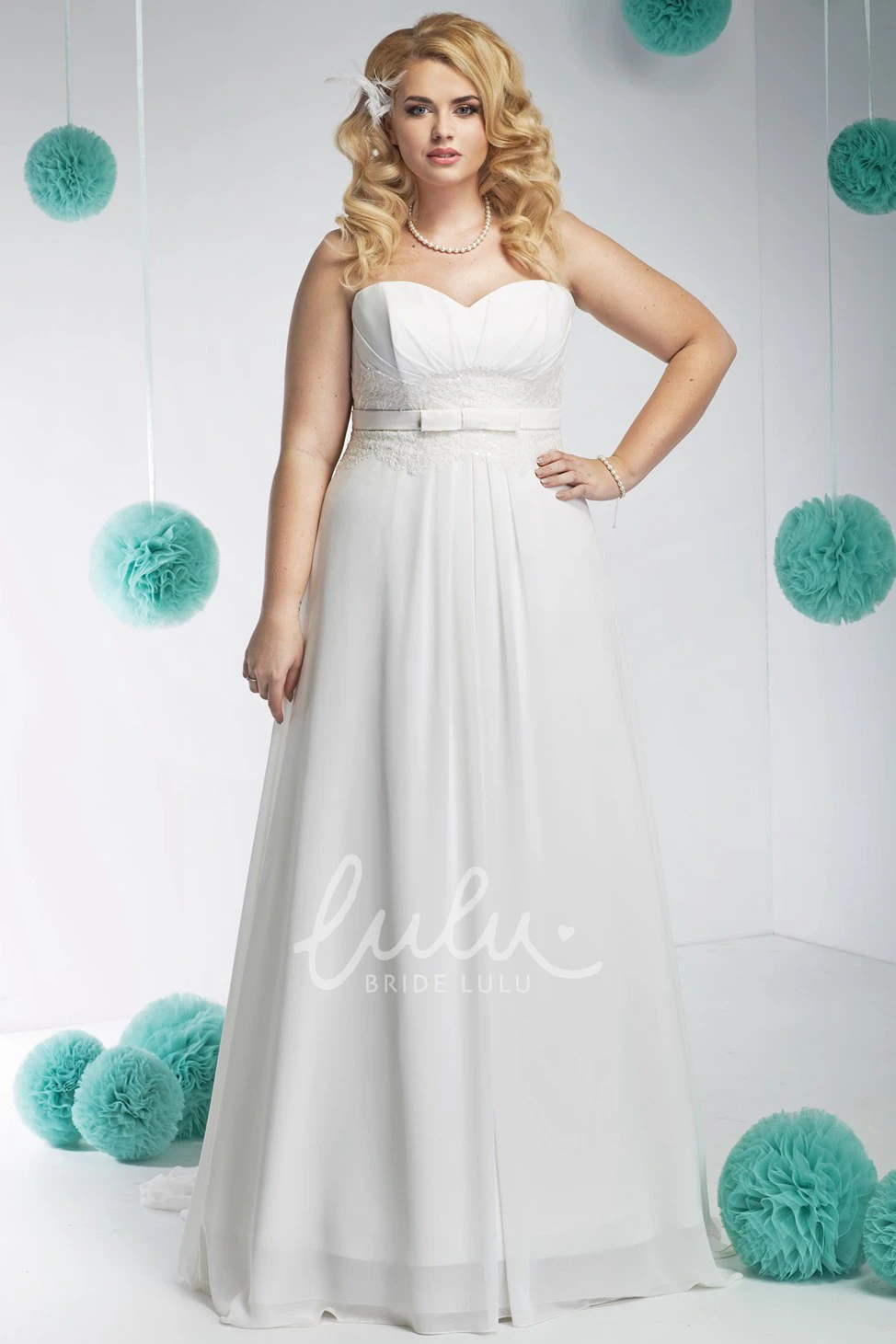 Chiffon&Satin A-Line Maxi Wedding Dress with Appliques Plus Size