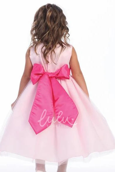 Tiered Floral Tulle&Satin Flower Girl Dress Tea-Length Flowy Elegant