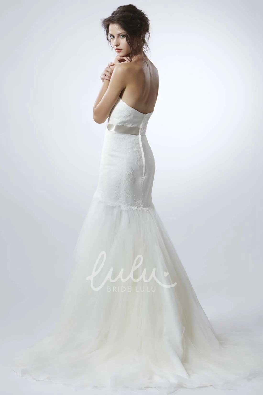 Strapless Ruffled Tulle Wedding Dress with Backless Style Mermaid Cut