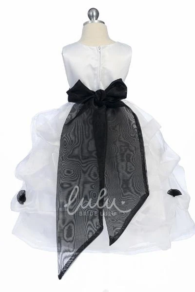 Sleeveless Tea-Length Organza&Satin Prom Dress with Tiered Skirt