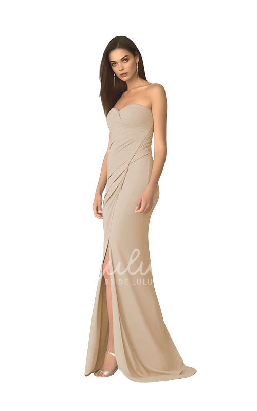 Off-Shoulder Satin Bridesmaid Dress with Front Split Simple & Elegant