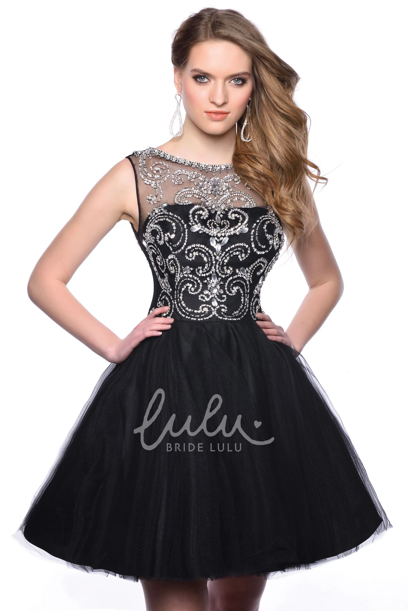 Crystal Detailed A-Line Tulle Mini Dress Flowy Homecoming Dress 2025