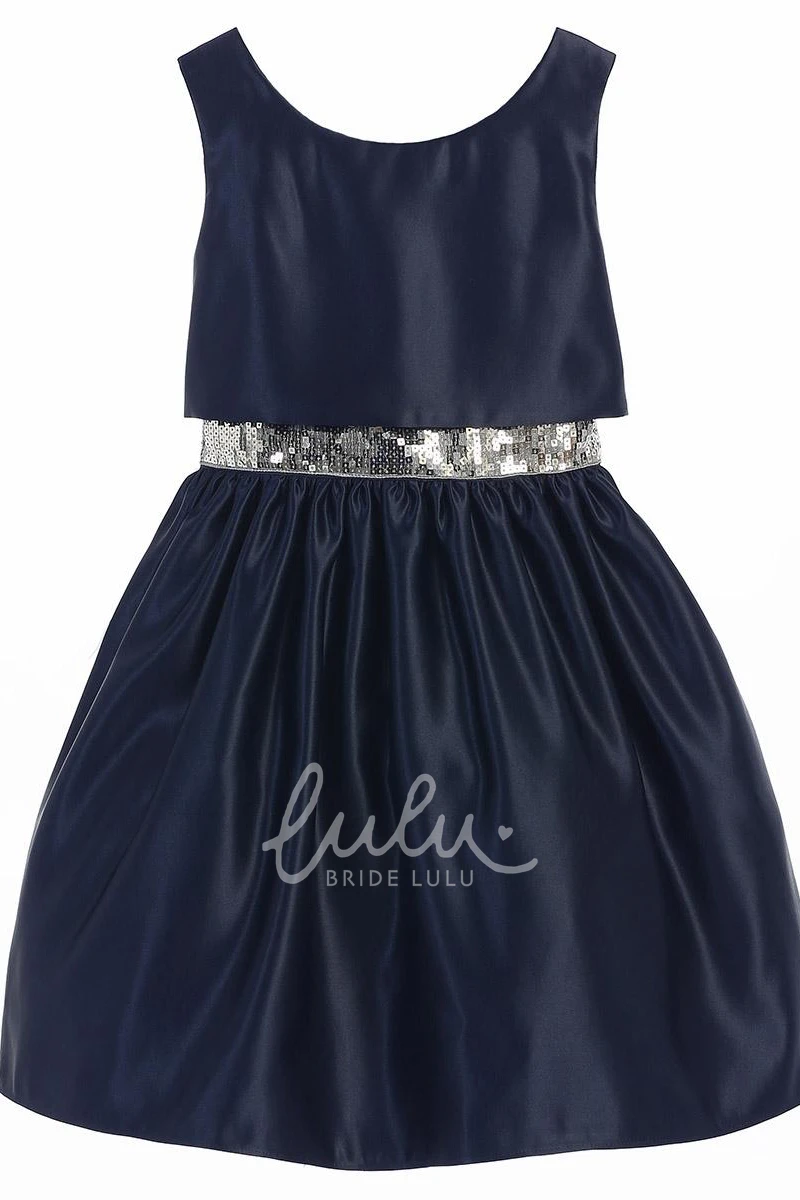 Sequins&Satin Tea-Length Flower Girl Dress Classy Prom Dress