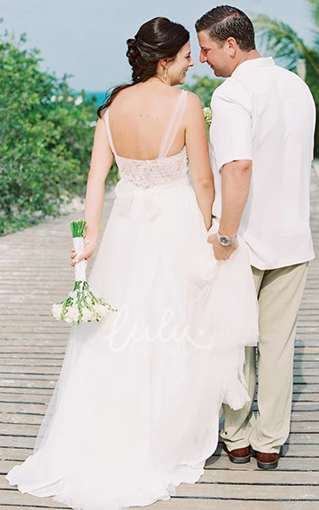 Elegant A-Line Lace Country Wedding Dress with Open Back and Brush Train Country Wedding Dress