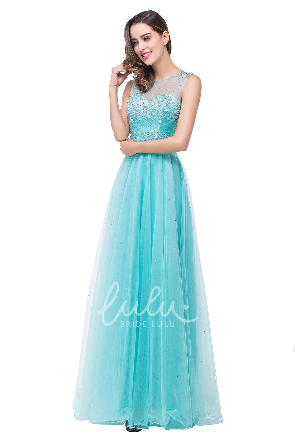Illusion A-line Prom Dress with Delicate Beadings and Sleeveless Design