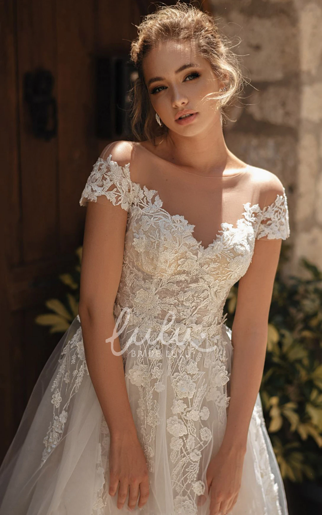 Off-the-Shoulder A-Line Lace Wedding Dress with Appliques Romantic & Unique