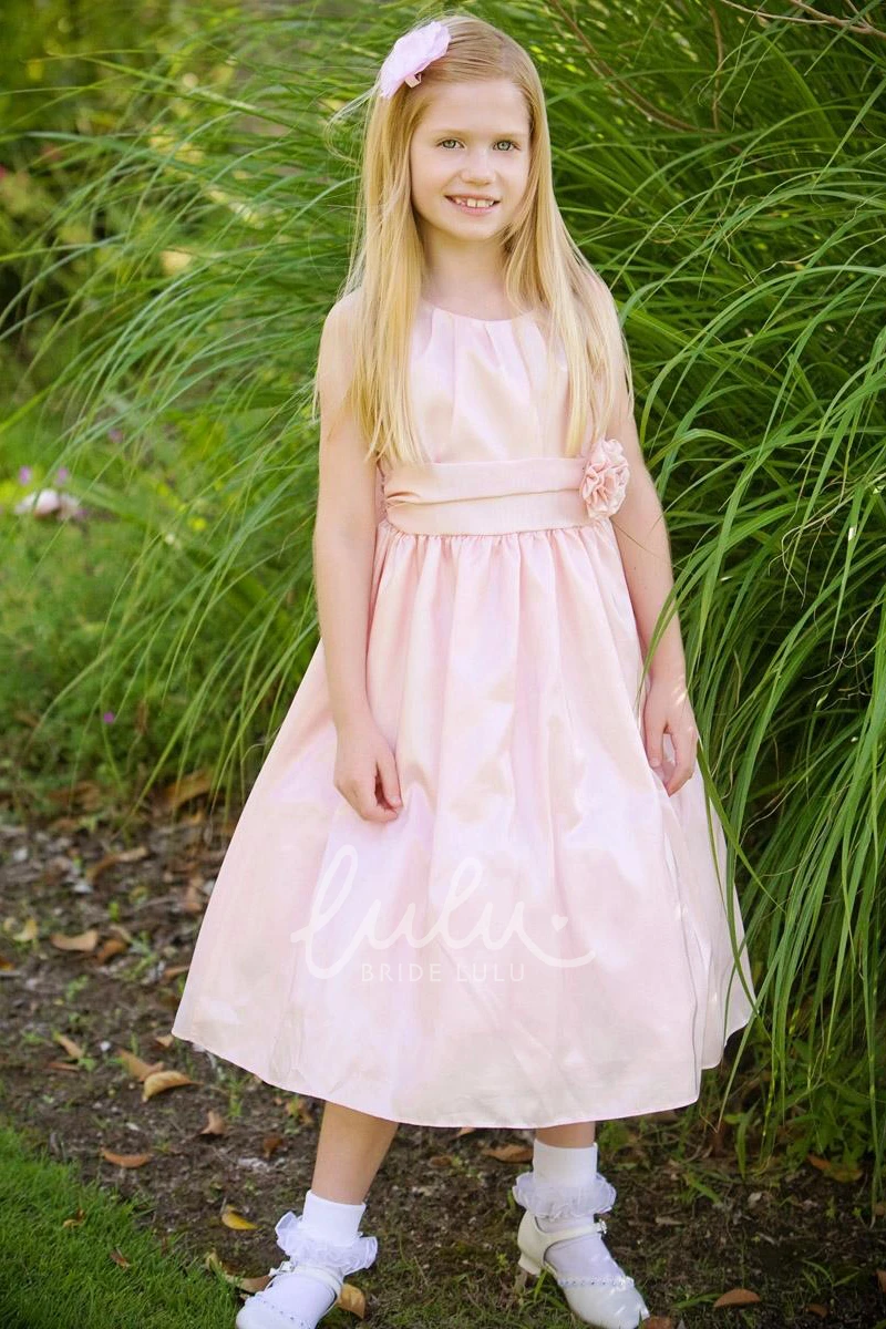 Pleated Taffeta Flower Girl Dress Tea-Length