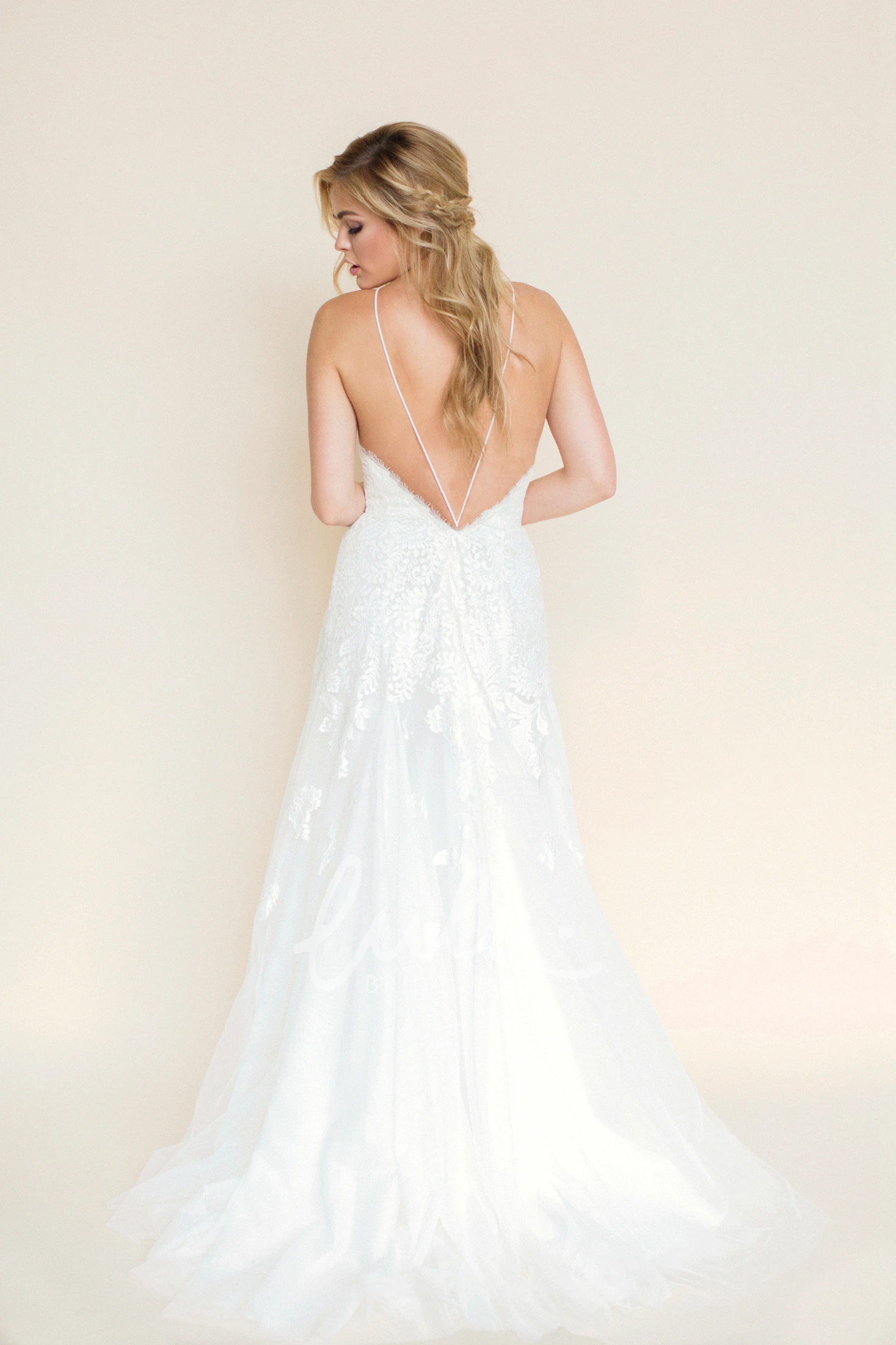 Appliqued A-Line Spaghetti Strap Wedding Dress with Flowy Skirt