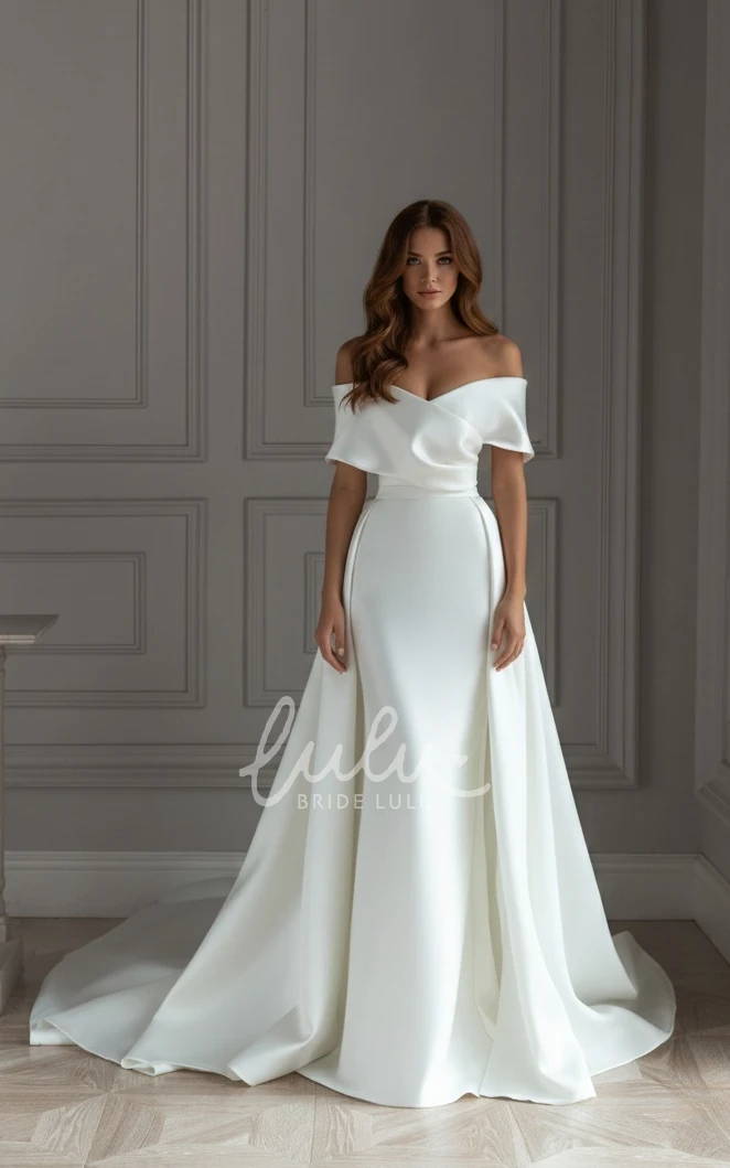 Simple Mermaid Off-the-shoulder Short Sleeves Warm Wedding Dress with Removable Skirt