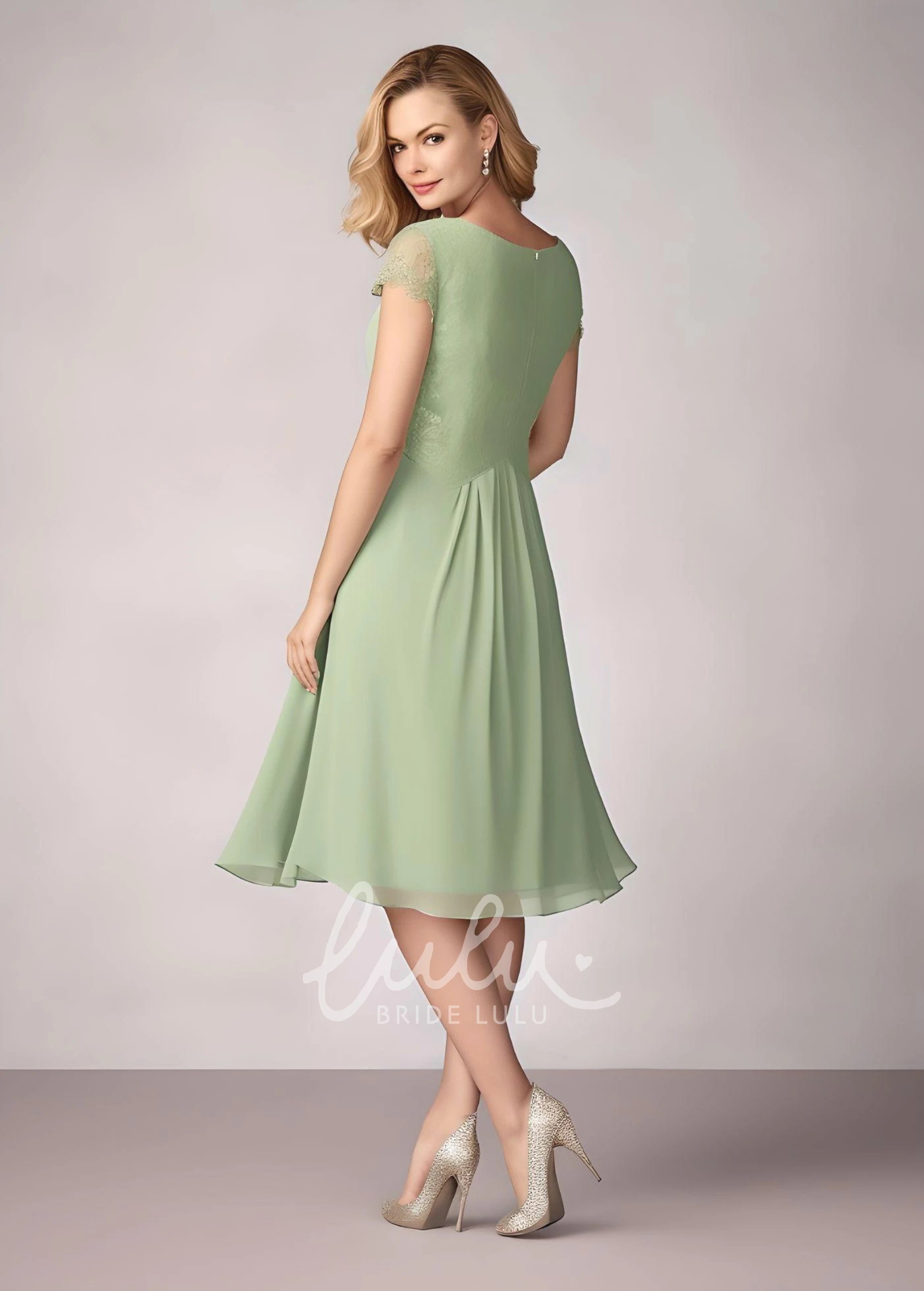 Simple Chiffon Mother of the Bride Dress Bateau Neck Knee-length A-Line