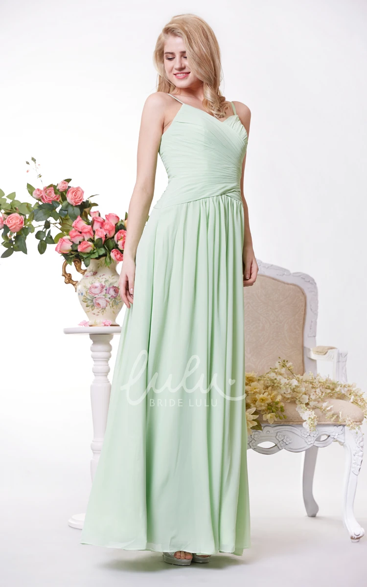 V-neck A-line Chiffon Bridesmaid Dress with Ruched Bodice and Crisscross Detail
