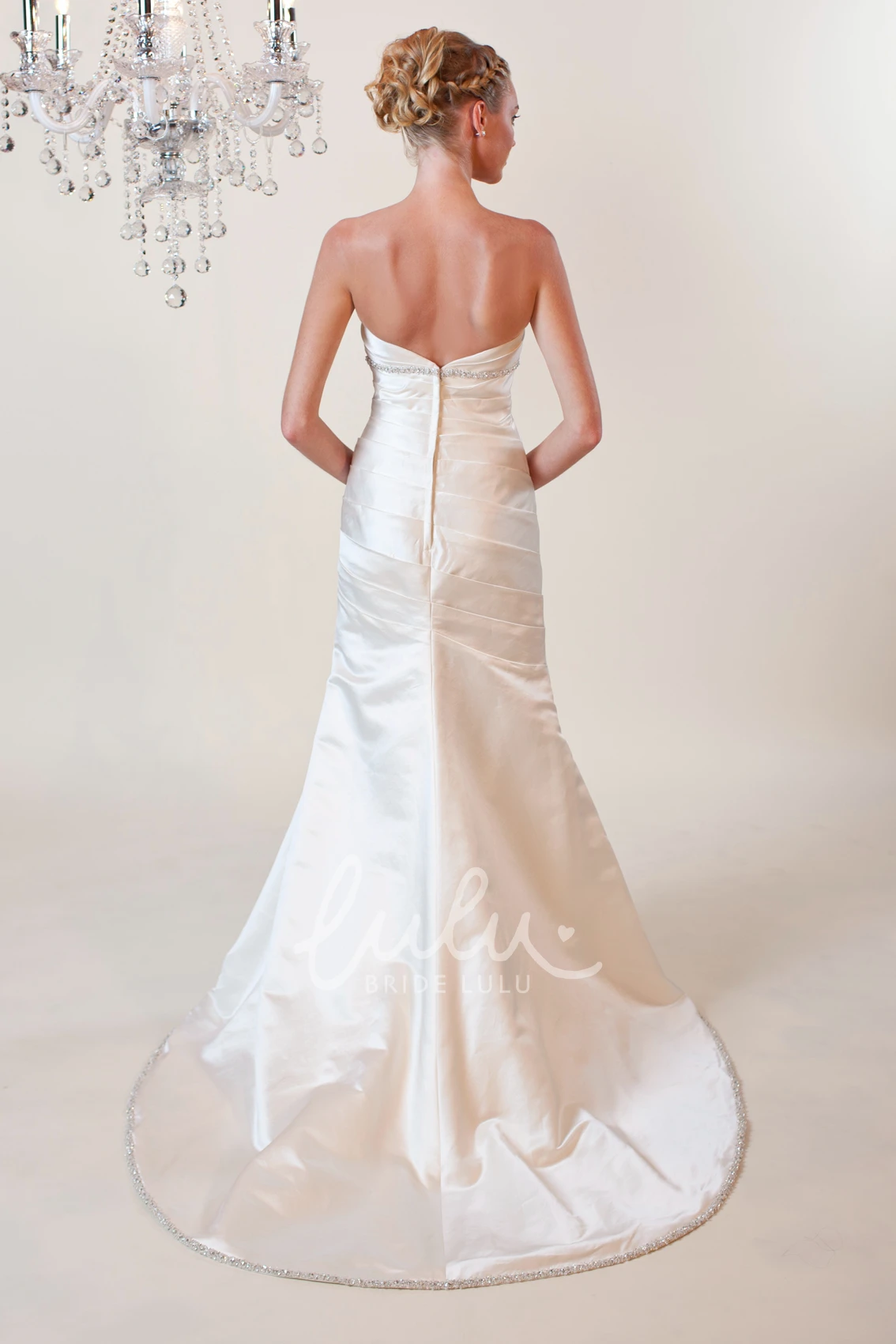 Trumpet Jeweled Taffeta Wedding Dress with Criss Cross and V Back Modern Floor-Length Bridal Gown