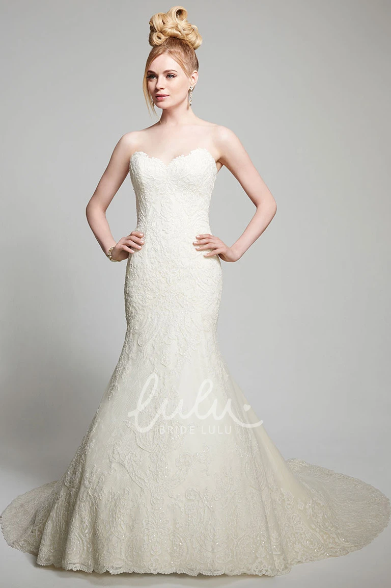 Sequined Sweetheart Mermaid Wedding Dress with Deep-V Back Glamorous Lace Dress