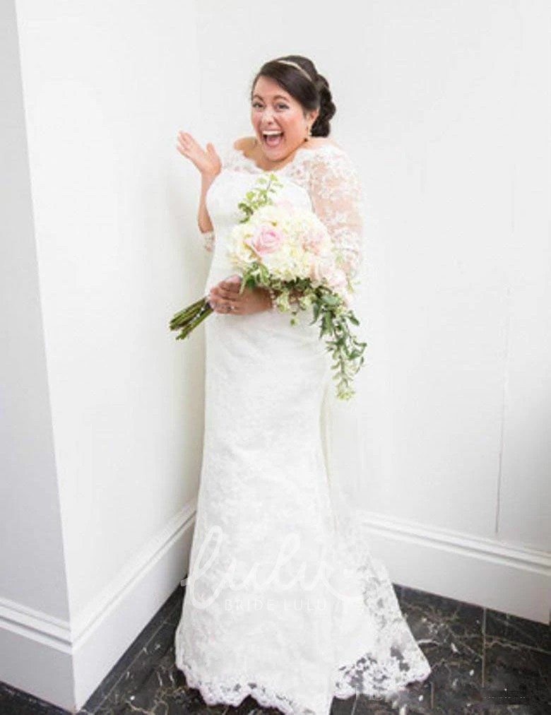 Off-Shoulder Sheath Wedding Dress with Lace and Zipper