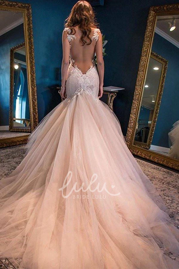 Illusion Lace Tulle Spaghetti Mermaid Trumpet Wedding Dress