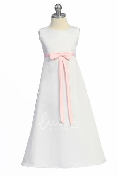 Satin Flower Girl Dress Ankle-Length Sleeveless Bow