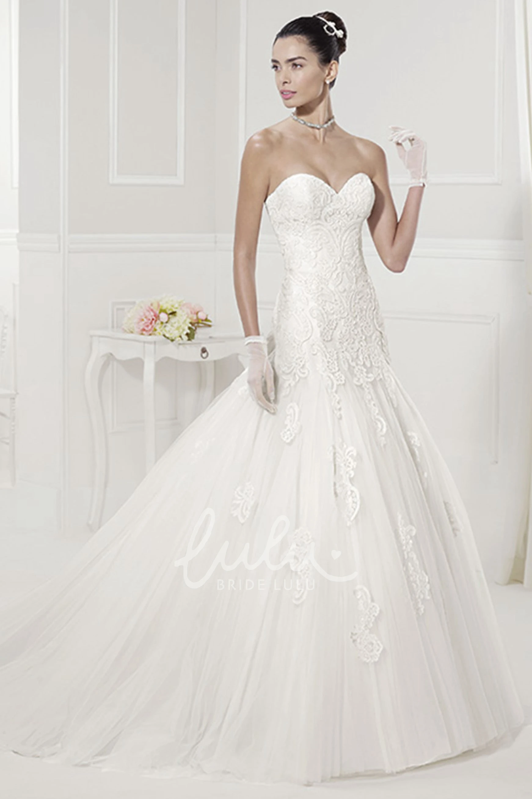 Mermaid Tulle Sweetheart Bridal Dress with Lace Cap Sleeves