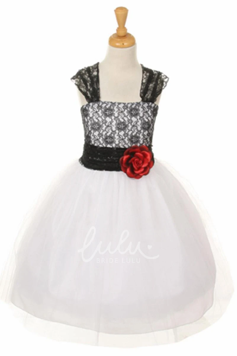 Criss-Cross Tea-Length Tulle&Lace Flower Girl Dress