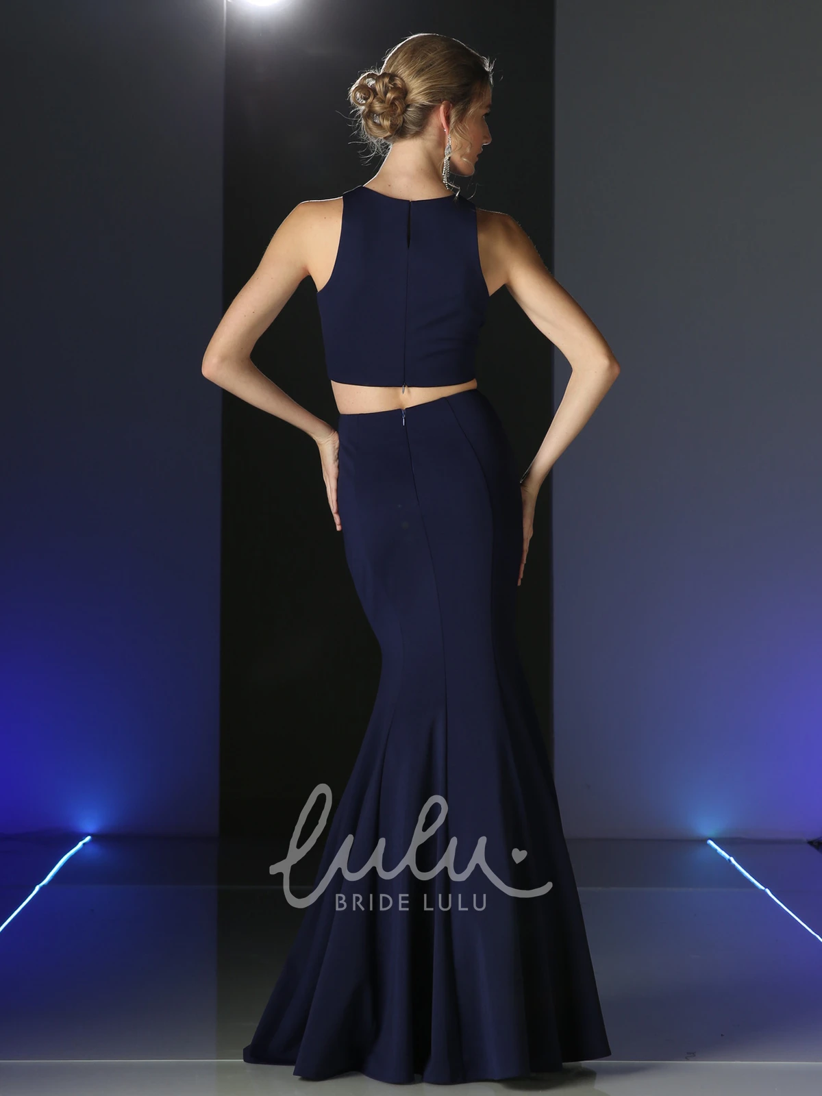 Long Chiffon Two-Piece A-Line Dress with Jewel-Neck Prom Dress