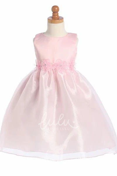 Sleeveless Organza & Satin Tiered Flower Girl Dress Tea-Length