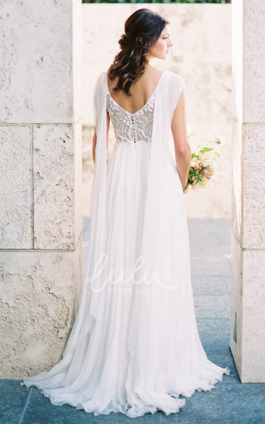 Bohemian Tulle A-Line Wedding Dress with Bateau Neckline and Short Sleeves Beach Wedding Dress