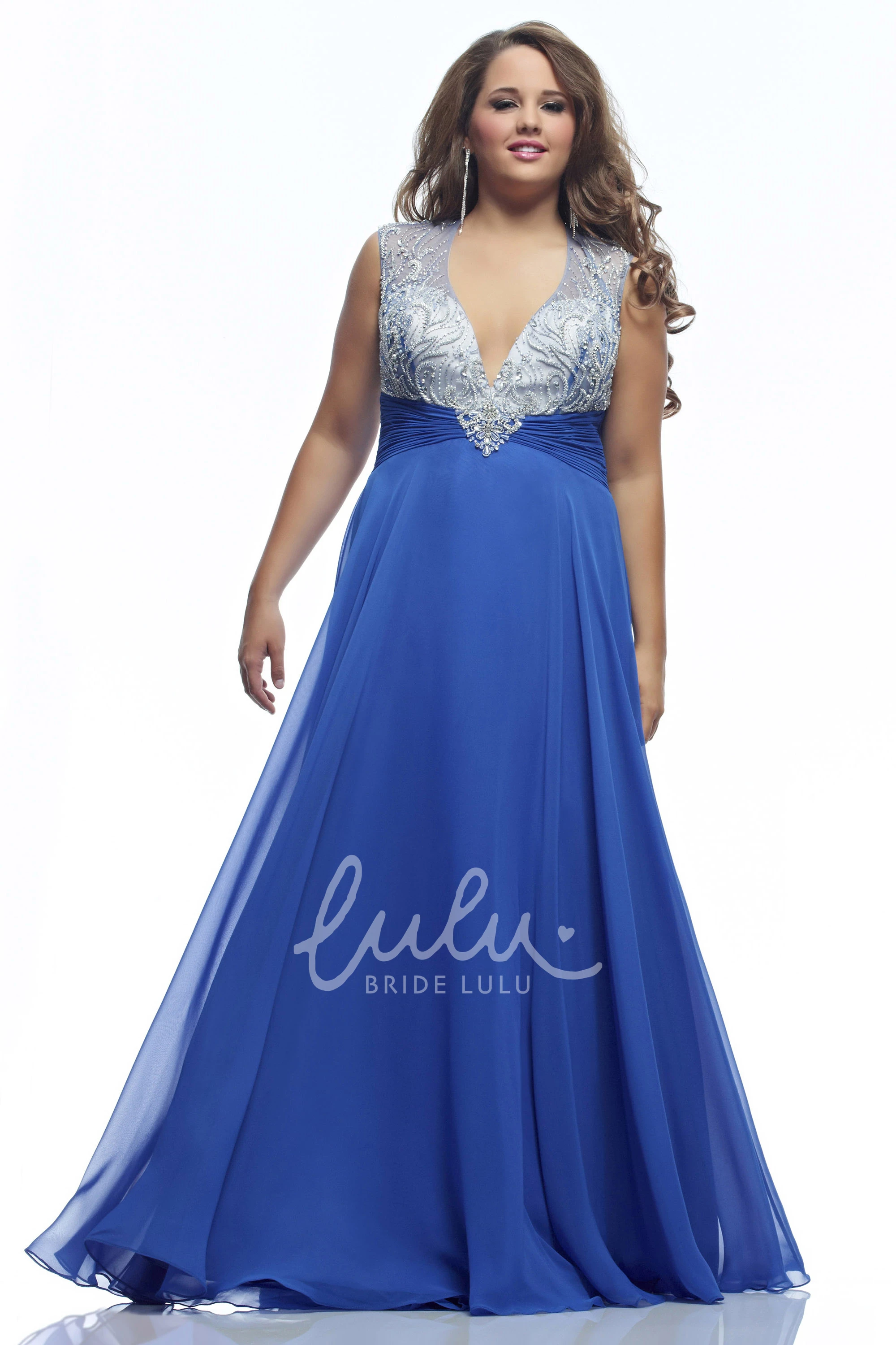 Illusion A-line Bridesmaid Dress with V-neck and Beaded Jersey Fabric