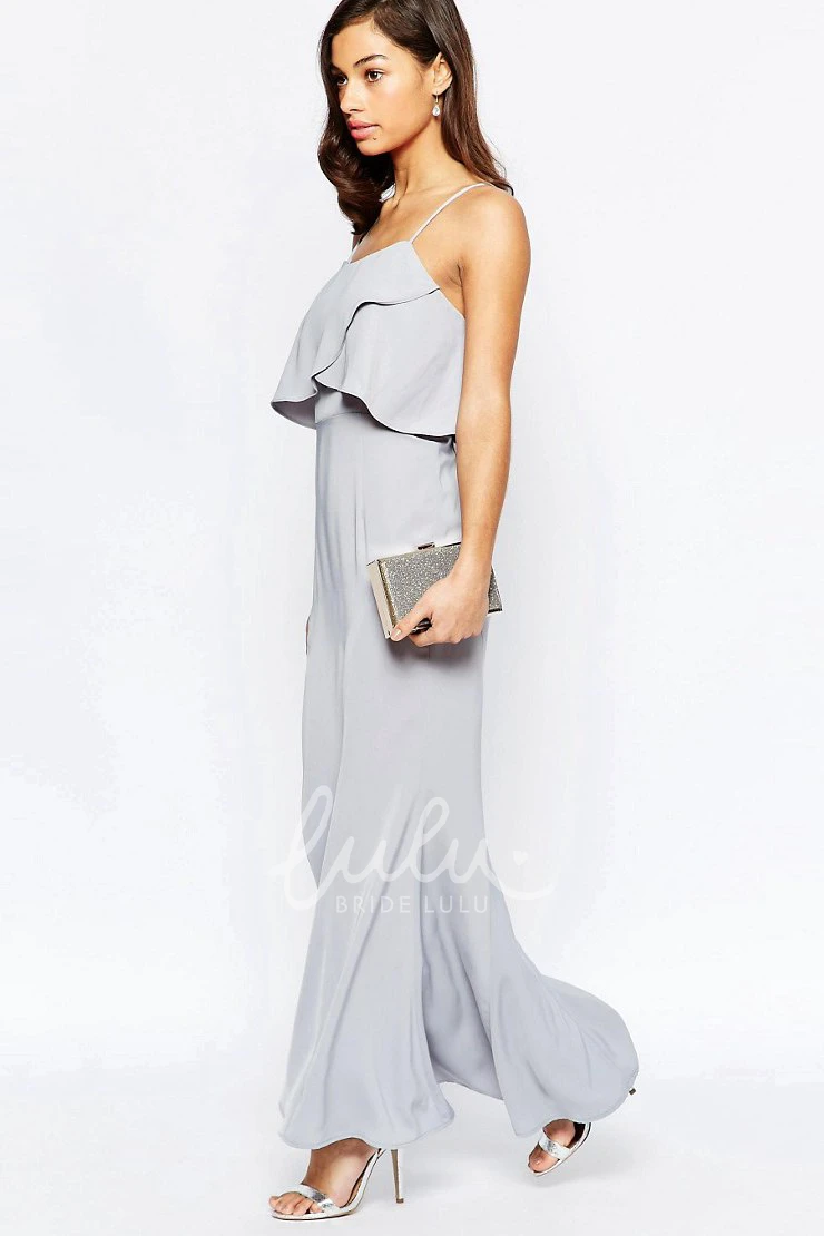 Sleeveless Spaghetti Chiffon Bridesmaid Dress Sheath Ankle-Length