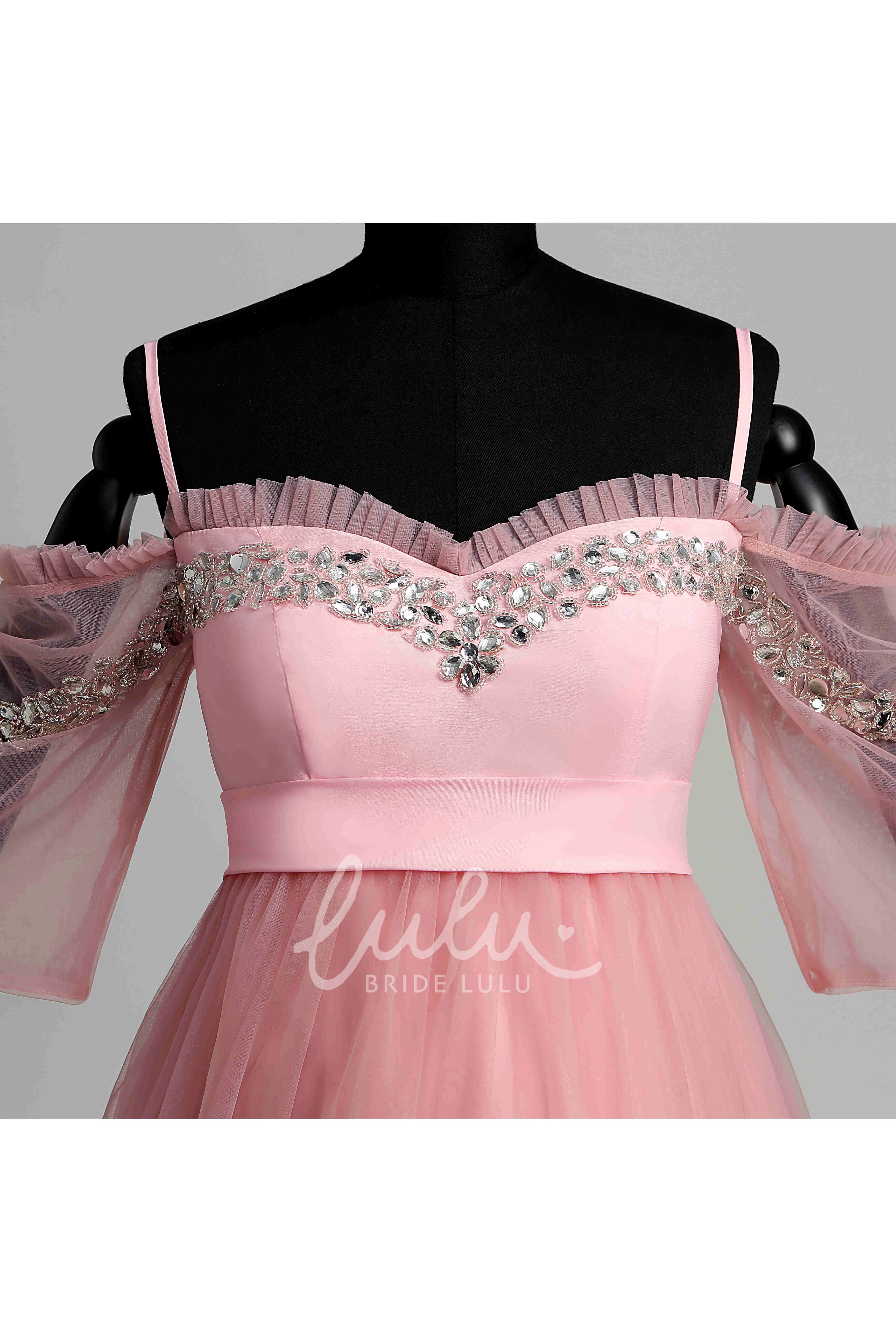 A-Line Maternity Dress with Tulle Fabric Sweep Brush Train Beading and Ruffles