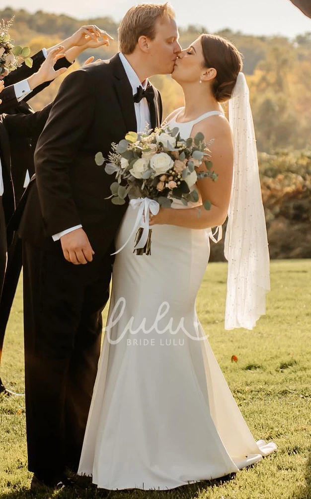 Mermaid Plus Size Straps Satin Sleeveless Lace-up Back Garden Wedding Dress with Ribbon