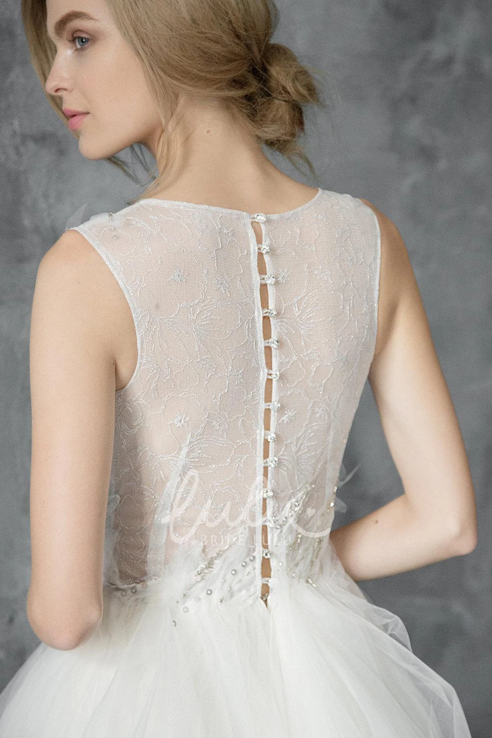 Embroidered Tulle Wedding Dress with Beads & Lace