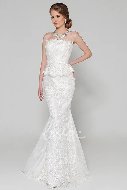 Strapless Lace Wedding Dress with Peplum and Mermaid Silhouette