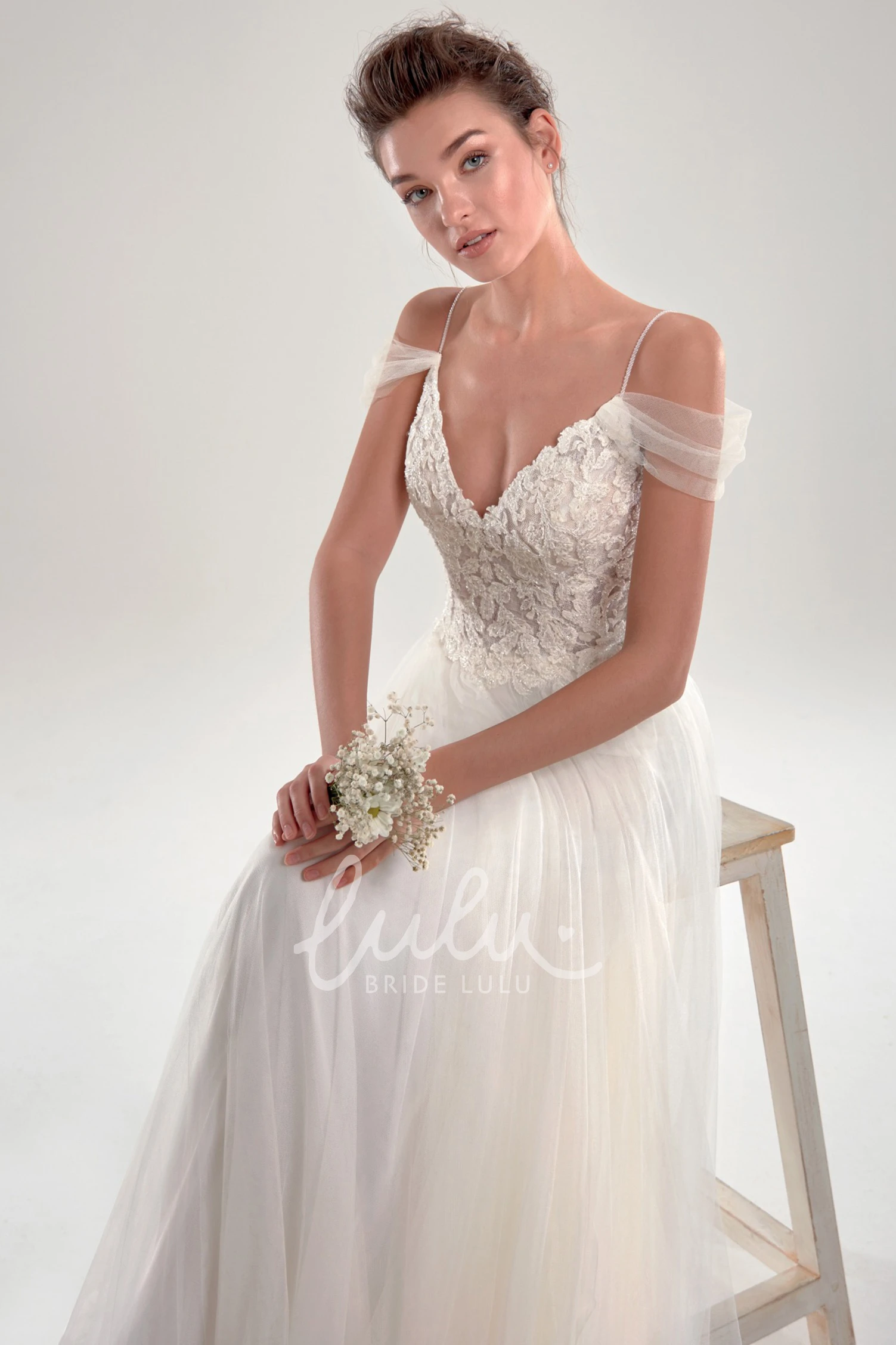Off The Shoulder Lace and Tulle Bridal Gown Ethereal