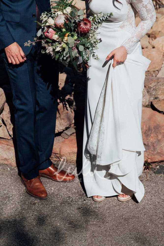 Lace Chiffon Wedding Dress With Jewel-Neck and Long Sleeves