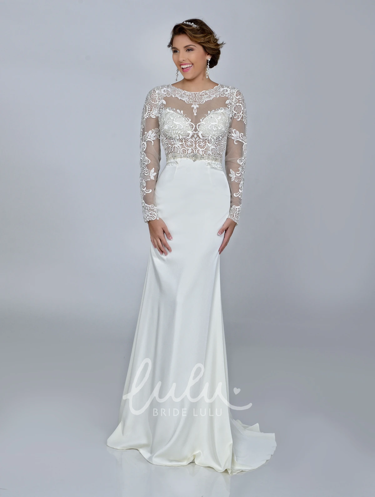 Sheath Lace and Satin Wedding Dress with Bateau Neck and Keyhole