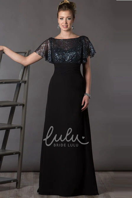 Bateau Sequin Chiffon Mother Of The Bride Dress With Short Batwing Sleeve Elegant Long Dress