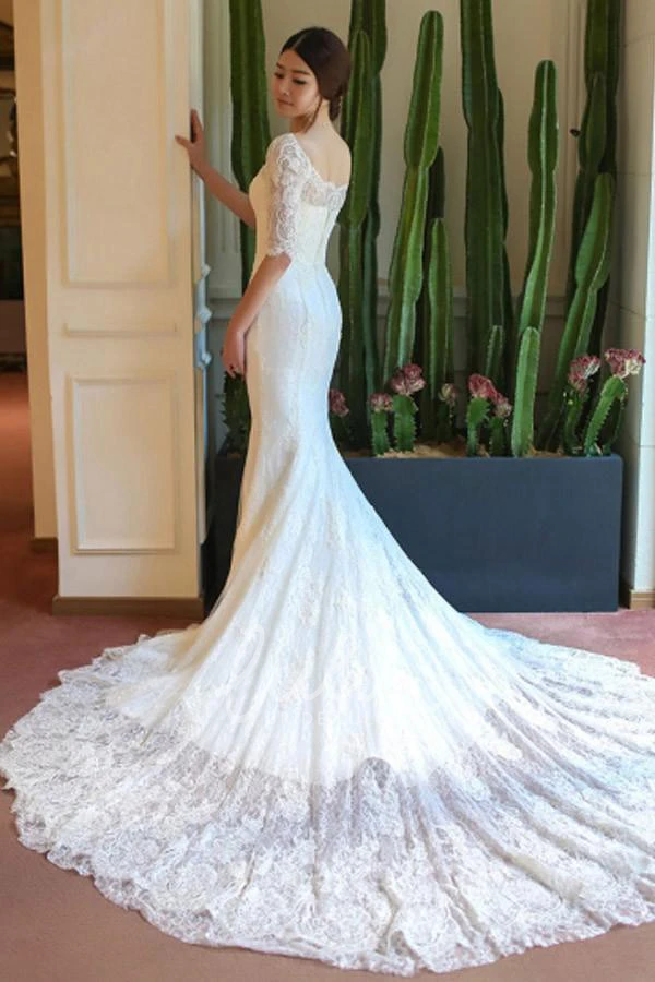 Off-the-Shoulder Lace Mermaid Wedding Dress with Zipper