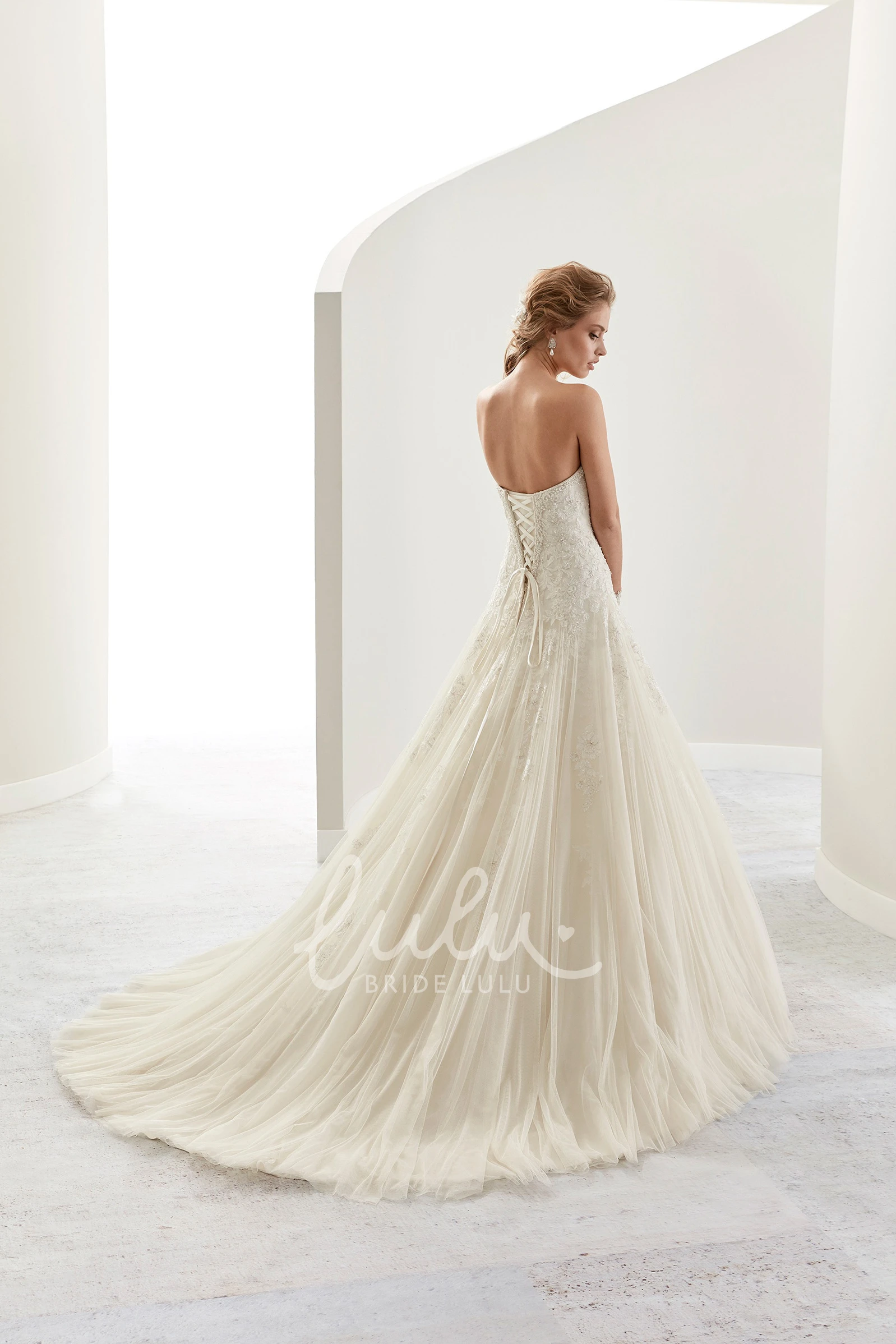 Beaded Sweetheart A-Line Bridal Dress with Brush-Train and Lace-Up Back