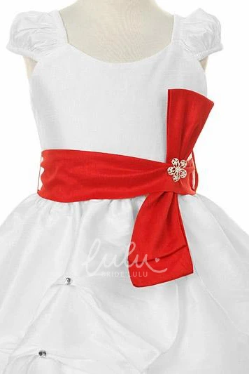 Tiered Floral Flower Girl Dress with Bow Ankle-Length